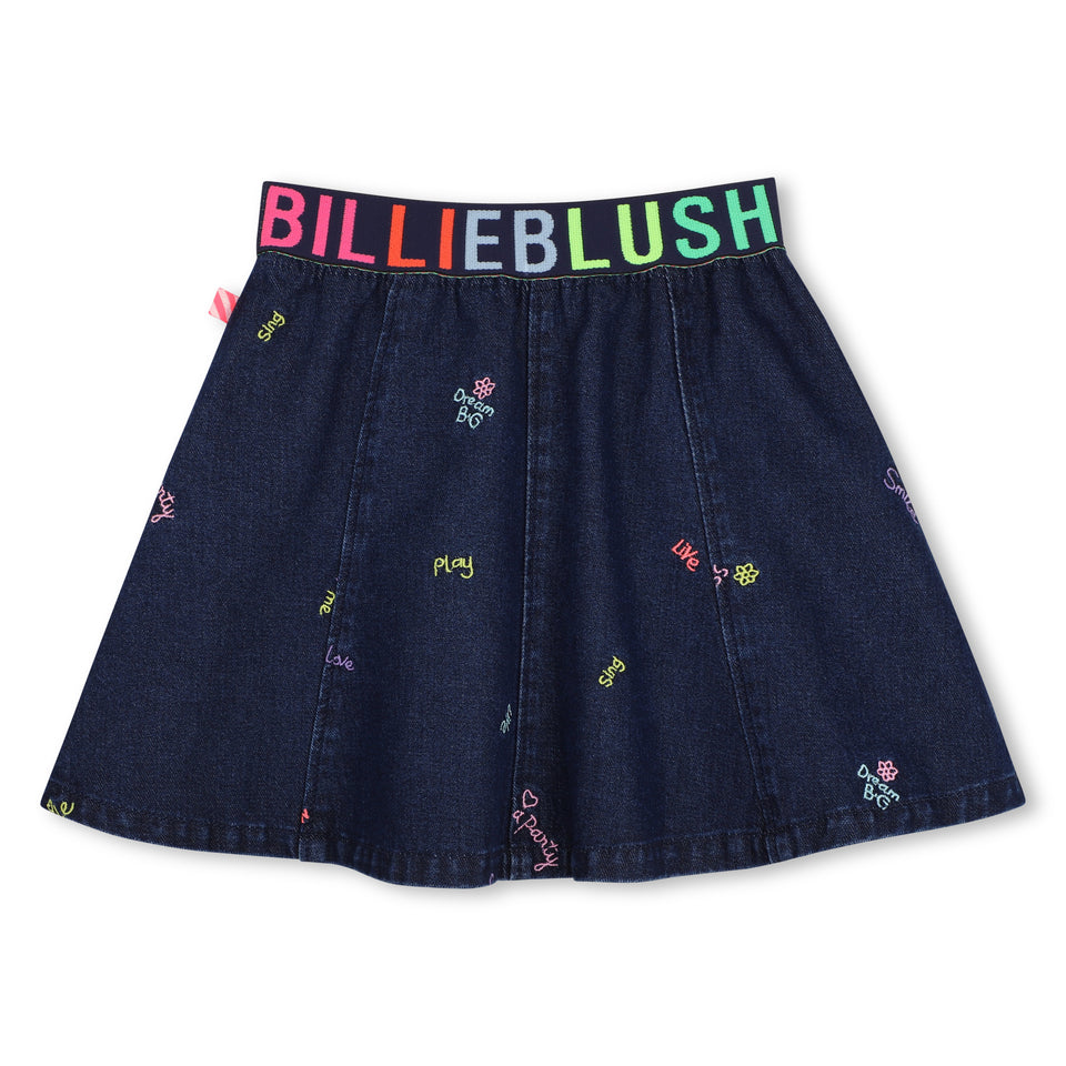 Billie Blush Denim Blue Multicolored Embroidered Skirt