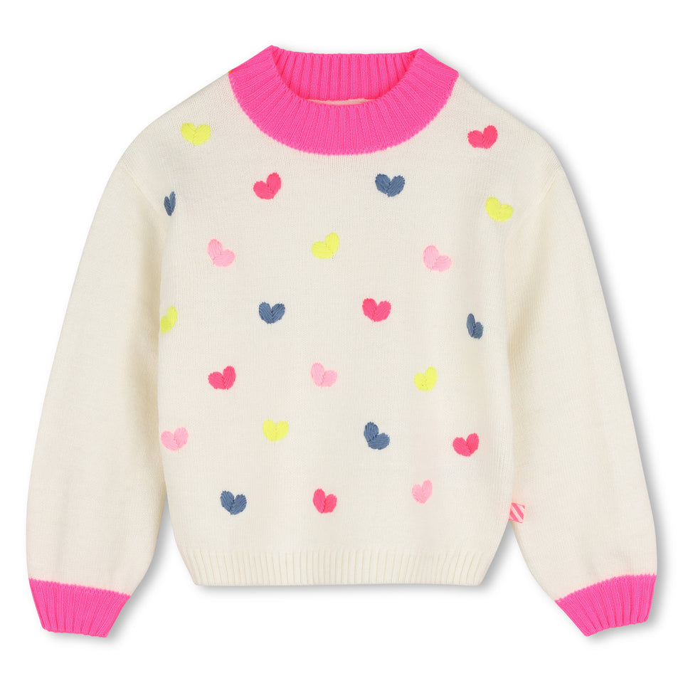 Billie Blush Ivory Multicolor Embroidered Heart Sweater