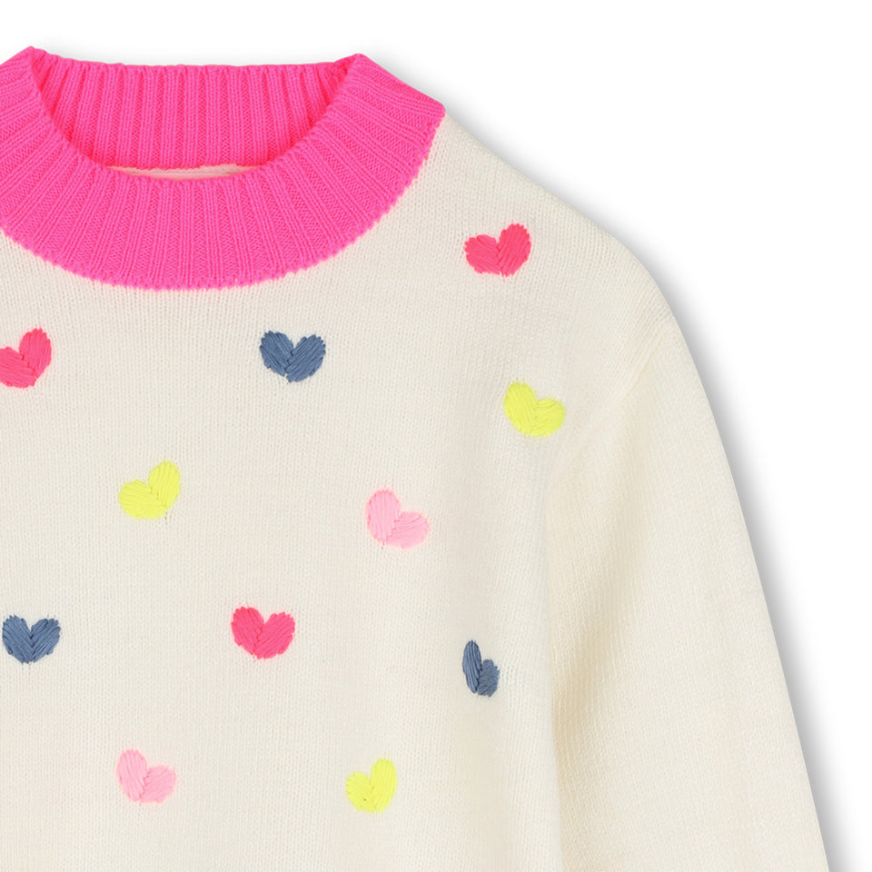 Billie Blush Ivory Multicolor Embroidered Heart Sweater