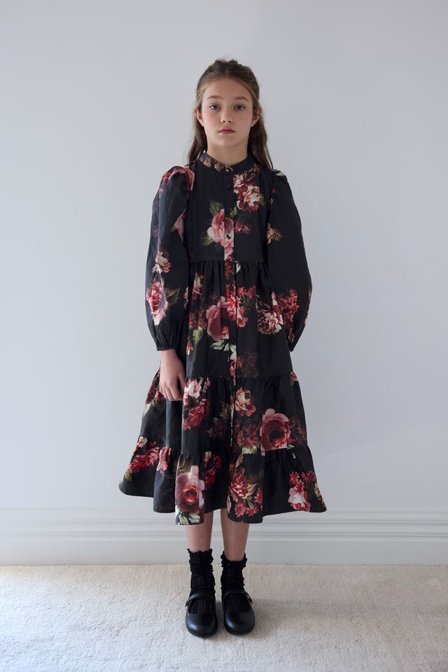 Petite Amalie Black Floral Poplin Dress