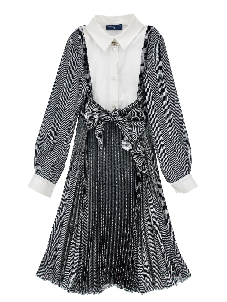 Ermanno Scervino Grey Metallic Pleated Collar Dress