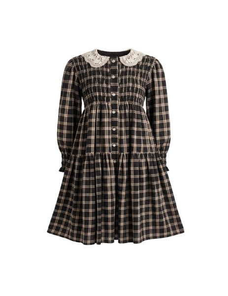 black dress with peter pan collar Pernille & Beige Check Crochet Lace Dress-Runs – Elegant Child NY Ladies dresses Size:V boho beach clothing 27 picks from Abercrombie's stud placket enhance its