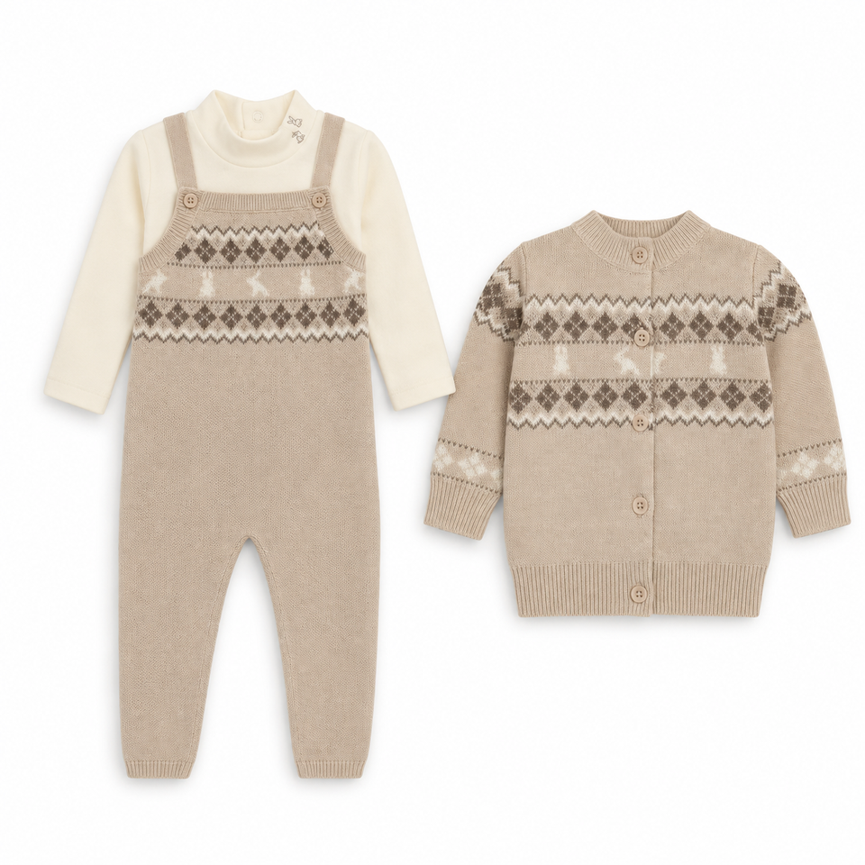 Looms Fair Isle Collection Taupe 3pc Set