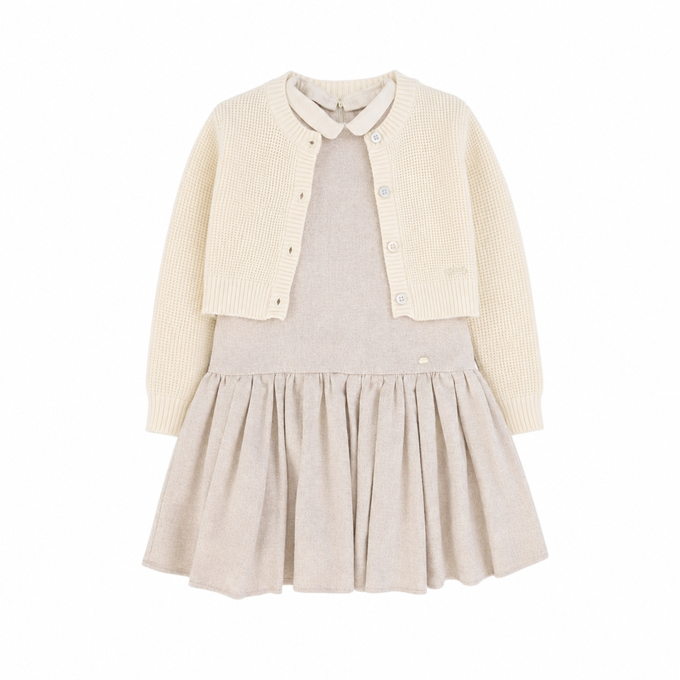 Bace Cream/Oatmeal Textured Button Down Cardigan Dress Set
