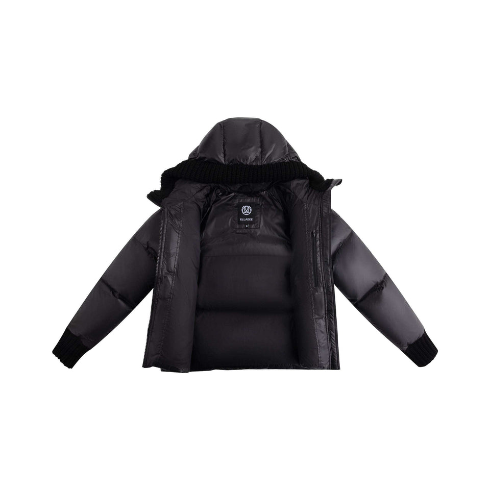 Ellabee Margot Black Girls Knit Hood Puffer Jacket