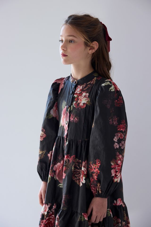 Petite Amalie Black Floral Poplin Dress