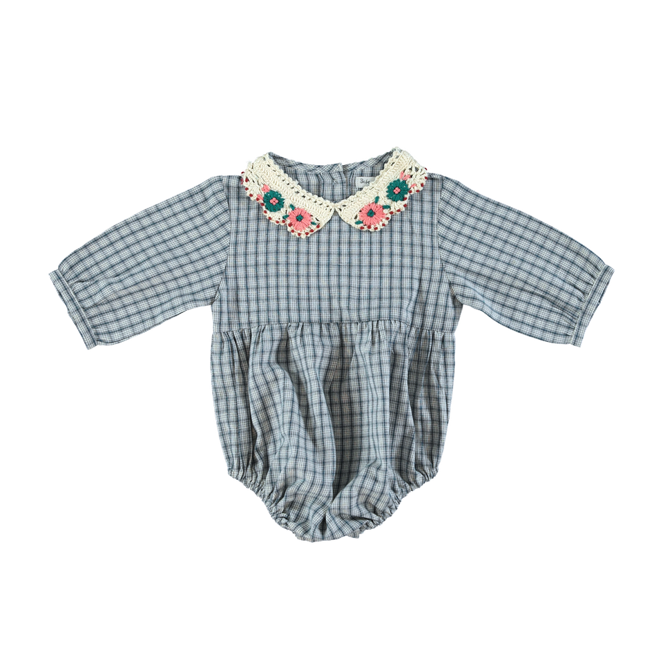 Bebe Organic Rhea Blue Check Romper