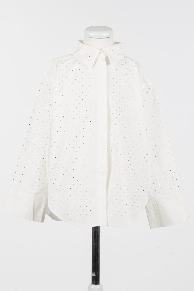 Twinset Off White Poplin Shirt w/ Rhinestones