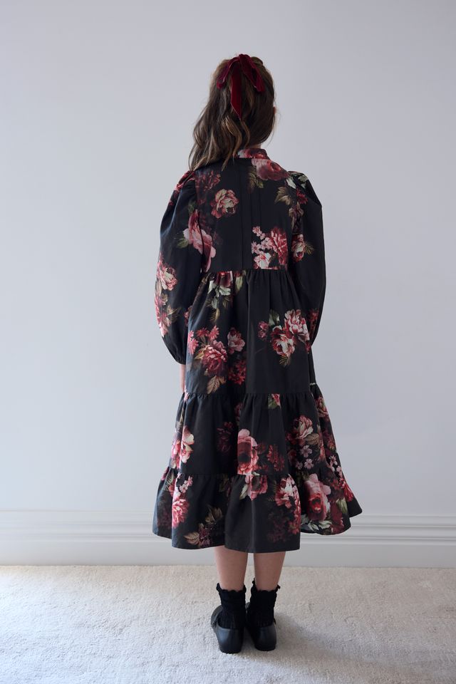 Petite Amalie Black Floral Poplin Dress