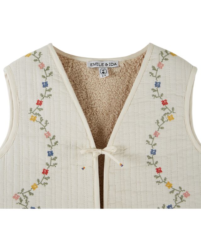 Emile & Ida Ecru Cross Stitch Vest