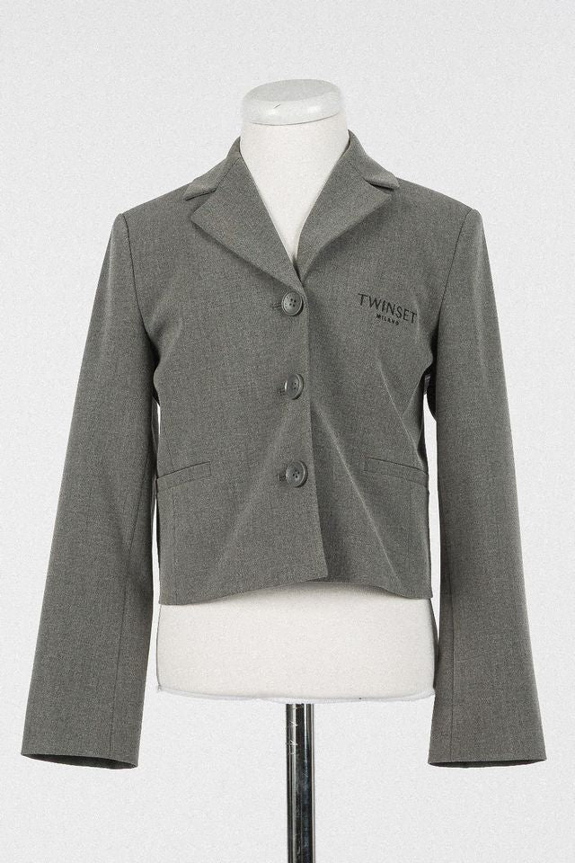Twinset Medium Grey Melange Embroidered Logo Jacket