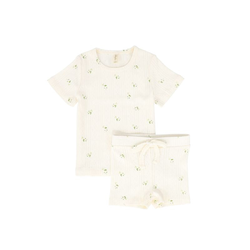 Bebe Jolee White/Green Pointelle Floral Short Set