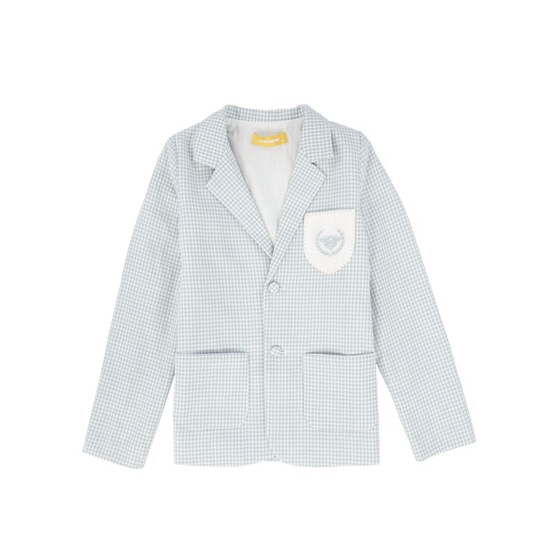 Le Bourdon Blue Linen Emblem Pocket Blazer