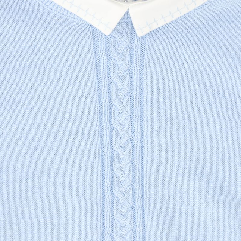 Le Bourdon Blue Cable Knit Stripe Collar Sweater