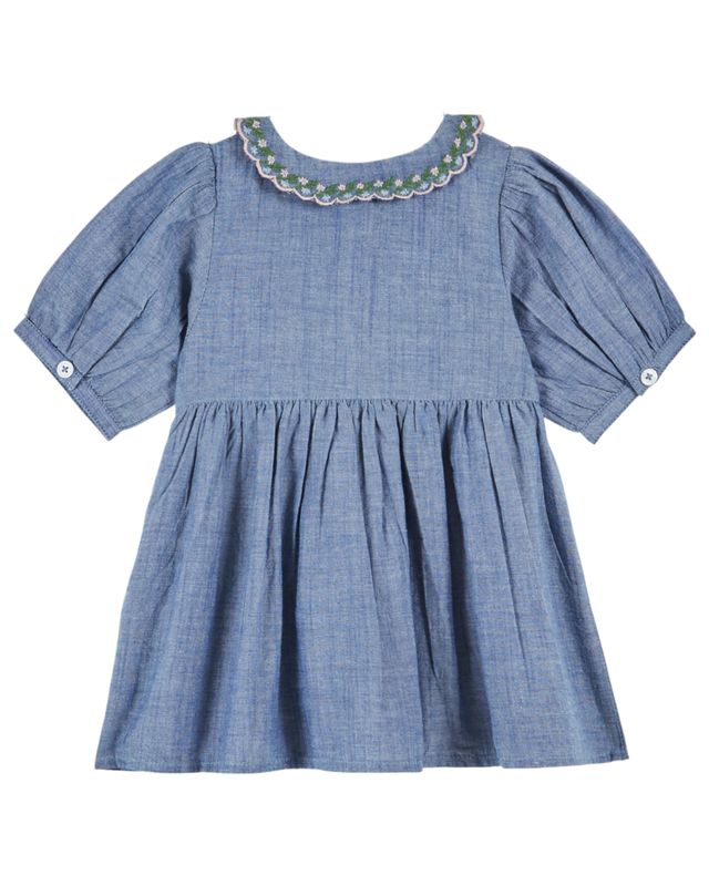 Emile & Ida Chambray Denim Smocked Dress