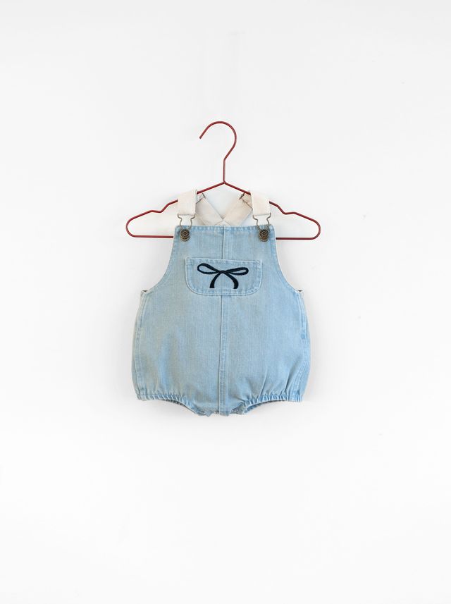 Please Mom Denim Bow Barrel Romper