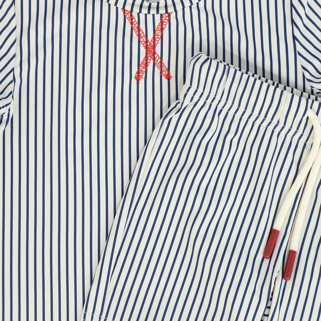Water Club Thin White/Blue Striped Shorts Set