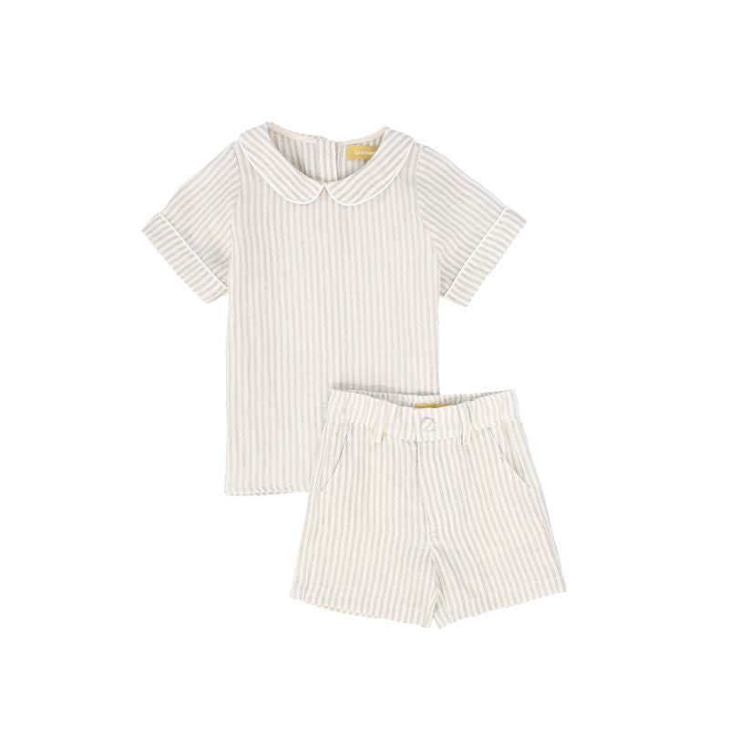 Le Bourdon Tan Linen Piped Collar Set