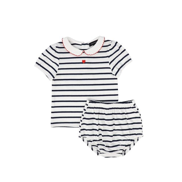 Bamboo Navy Stripe Collar Bloomer Set