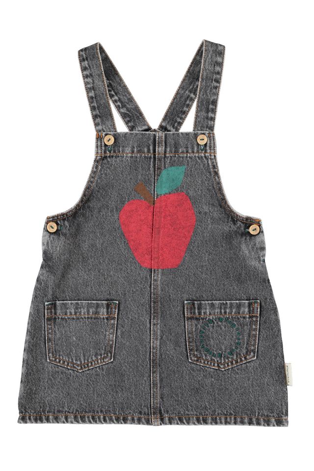 Piupiuchick Washed Black Denim Apple Print Dress