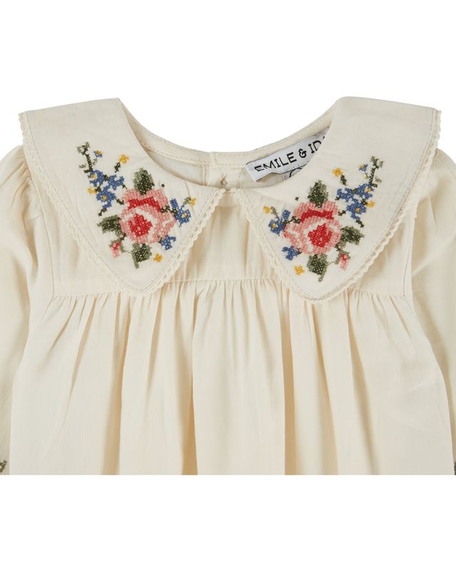 Emile & Ida Ecru Cross Stitch Romper