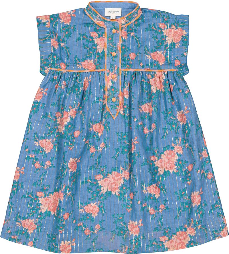 Louis Louise Azura Blue Lurex Bouquet Stripe Dress