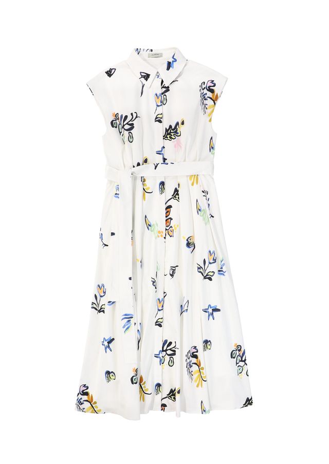Valentina White Poplin Printed Dress