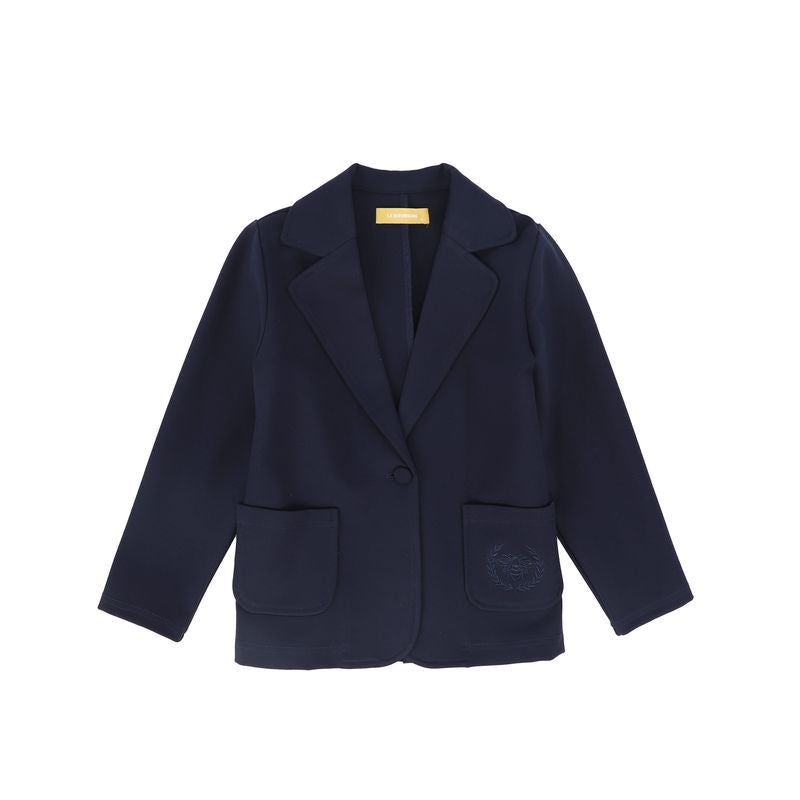 Le Bourdon Navy Ponte Embroidered Pocket Blazer