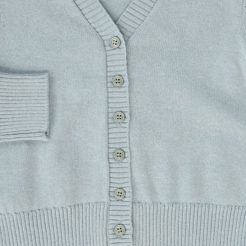Le Bourdon Blue V-Neck Fine Knit Ribbed Trim Cardigan