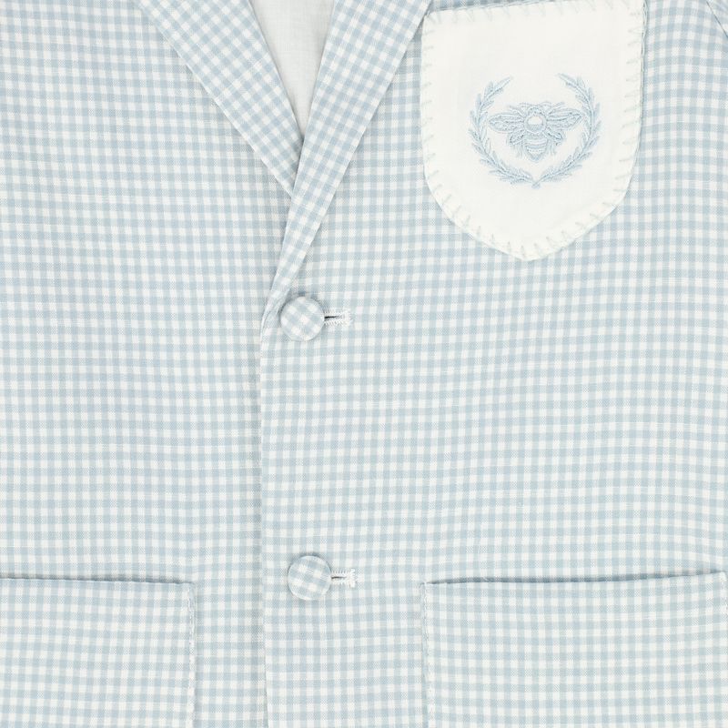 Le Bourdon Blue Linen Emblem Pocket Blazer