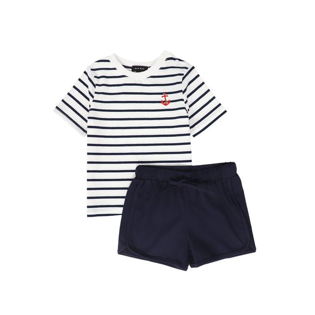Bamboo Navy Stripe Collar Short Set