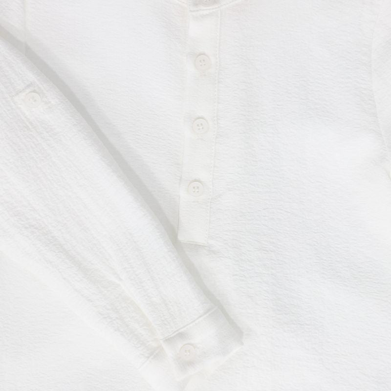 Le Bourdon White Textured Button Blouse