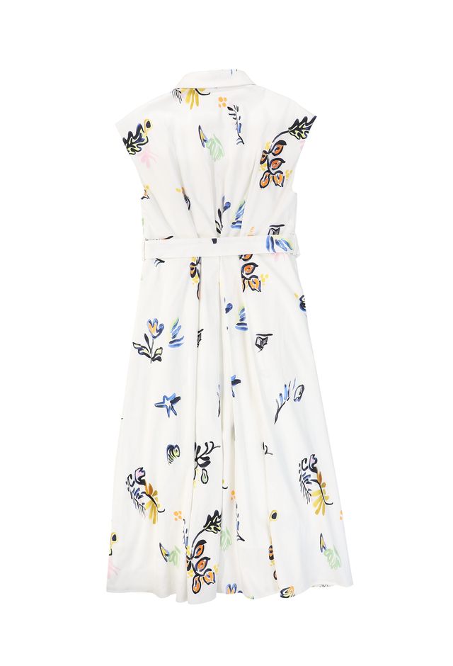 Valentina White Poplin Printed Dress