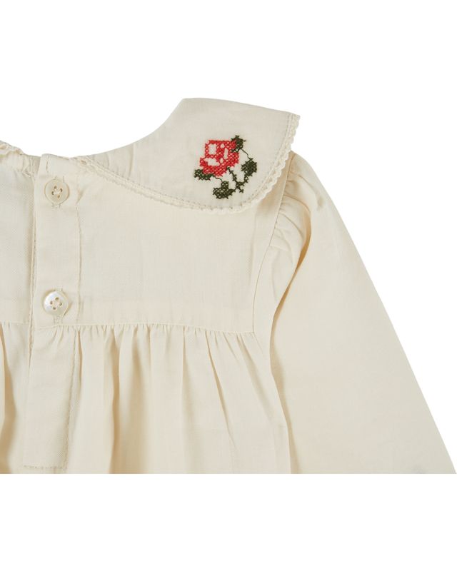 Emile & Ida Ecru Cross Stitch Romper