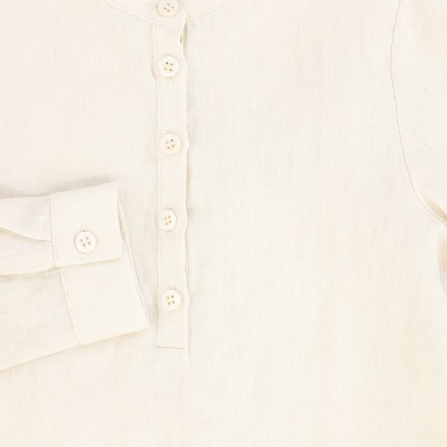 Le Bourdon Tan Linen Button Blouse
