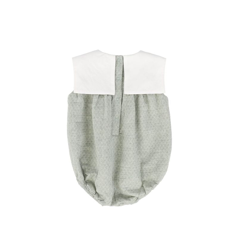 Le Bourdon Green Textured Collar Romper