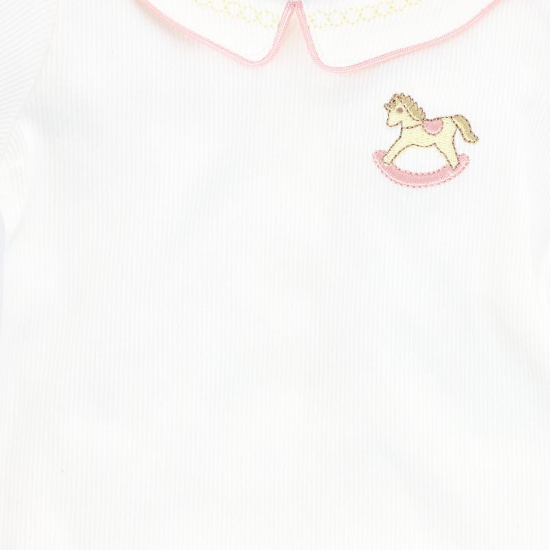 Bebe Jolee White/Pink Rocking Horse Embroidered Footie