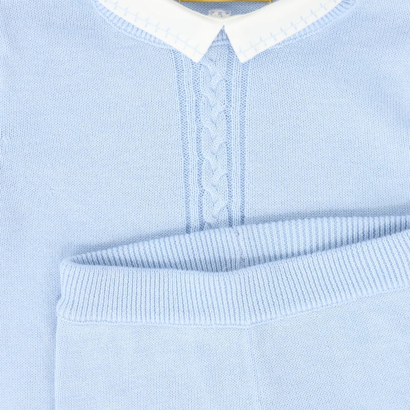 Le Bourdon Blue Cable Knit Stripe Collar Sweater Set