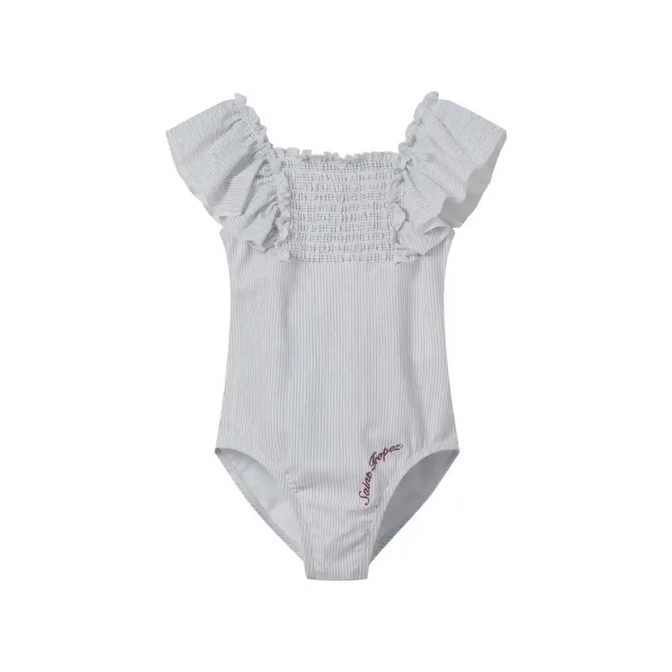 Coco Blanc Girl Striped Ruched Swimsuit