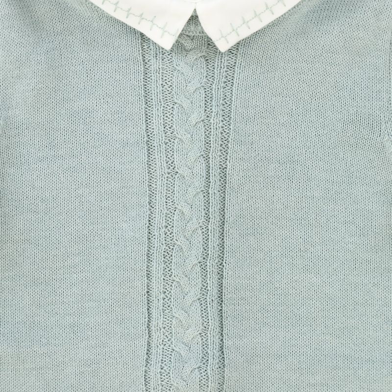 Le Bourdon Green Cable Knit Stripe Collar Romper
