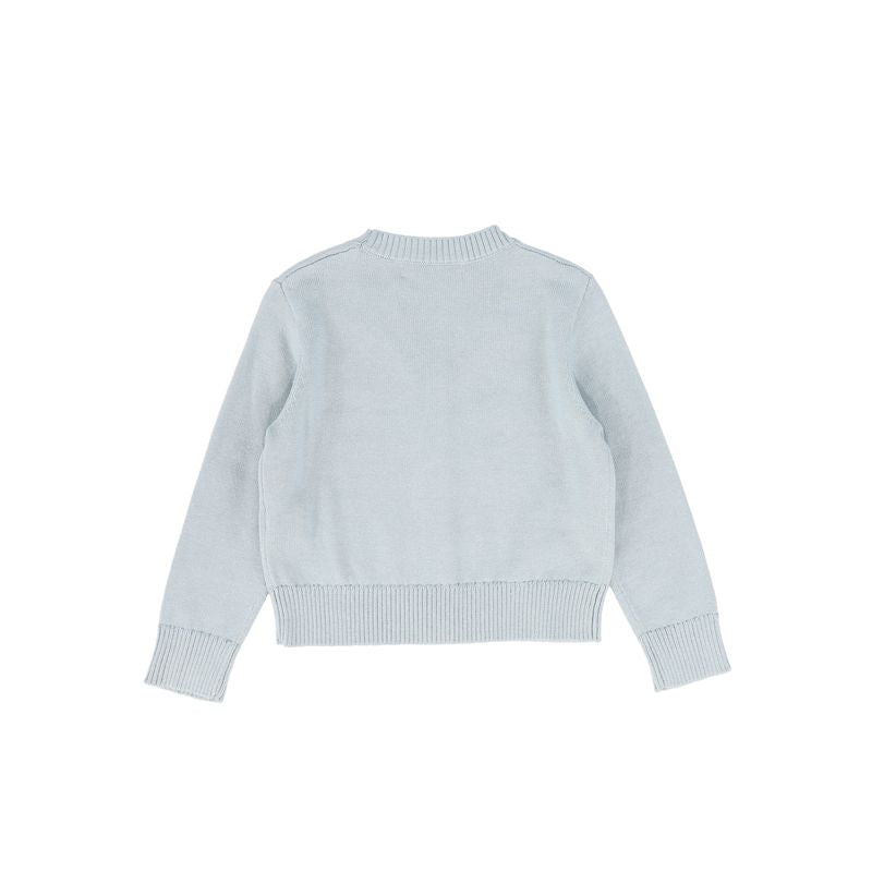 Le Bourdon Blue V-Neck Fine Knit Ribbed Trim Cardigan
