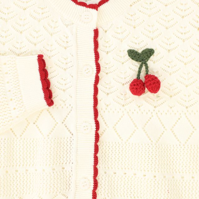 Bamboo Ivory Knit Scallop Trim L/S Cardigan