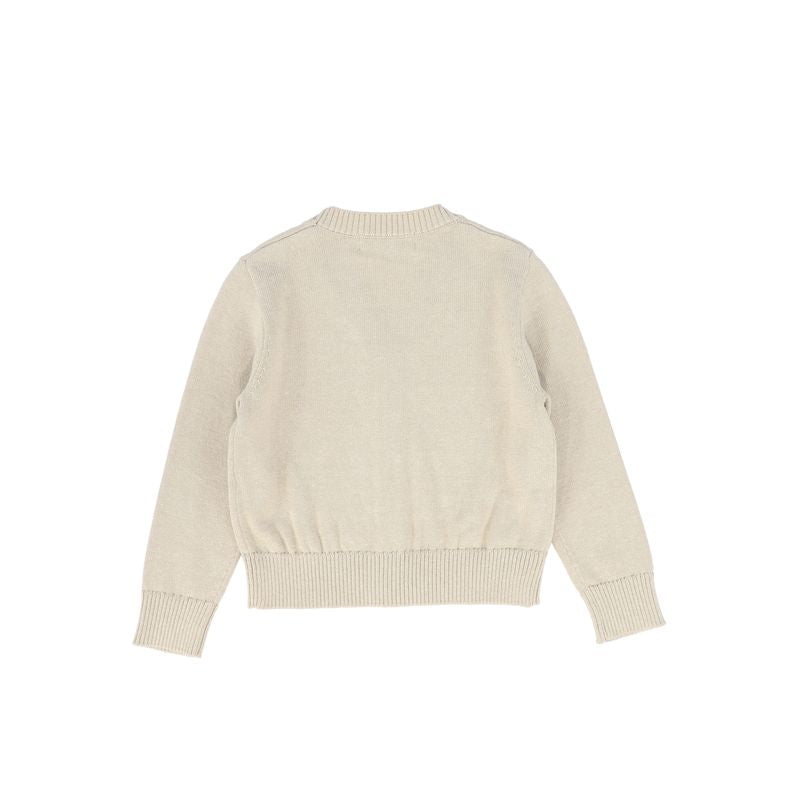 Le Bourdon Tan V-Neck Fine Knit Ribbed Trim Cardigan