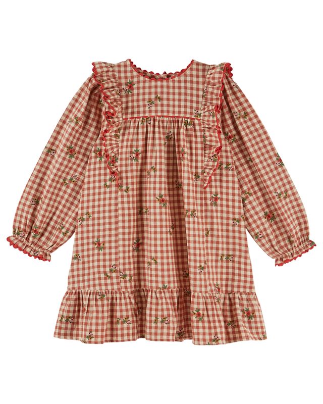 Emile & Ida Gingham Embroidery Pink Dress