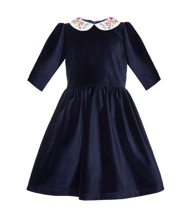 Paade Mode Haven Dark Blue Velvet Maxi Embroidered Collar Dress