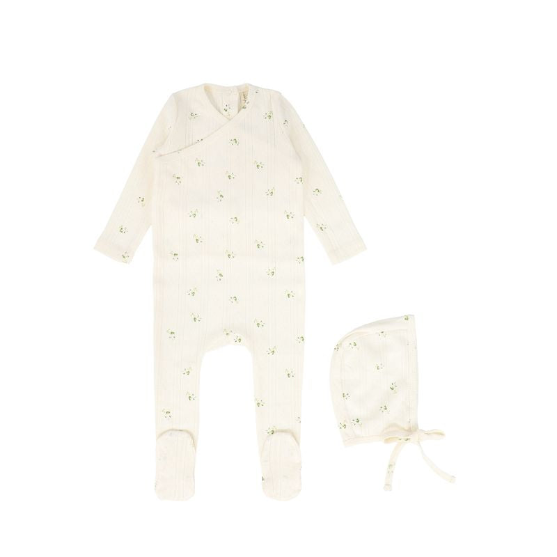Bebe Jolee White/Green Pointelle Wrap Footie