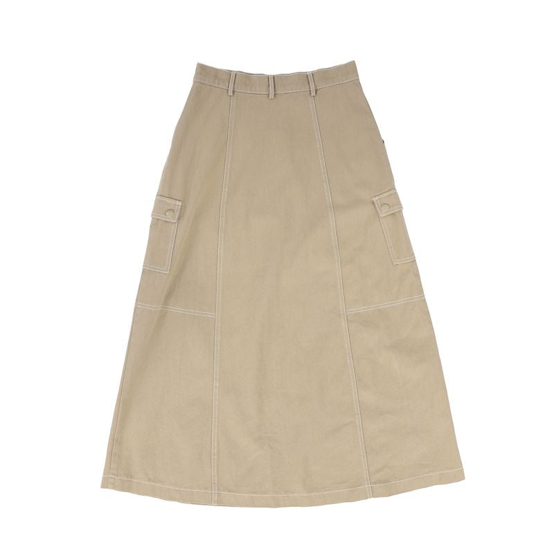 Valentina Tan Cargo Stitch Detail Maxi Skirt