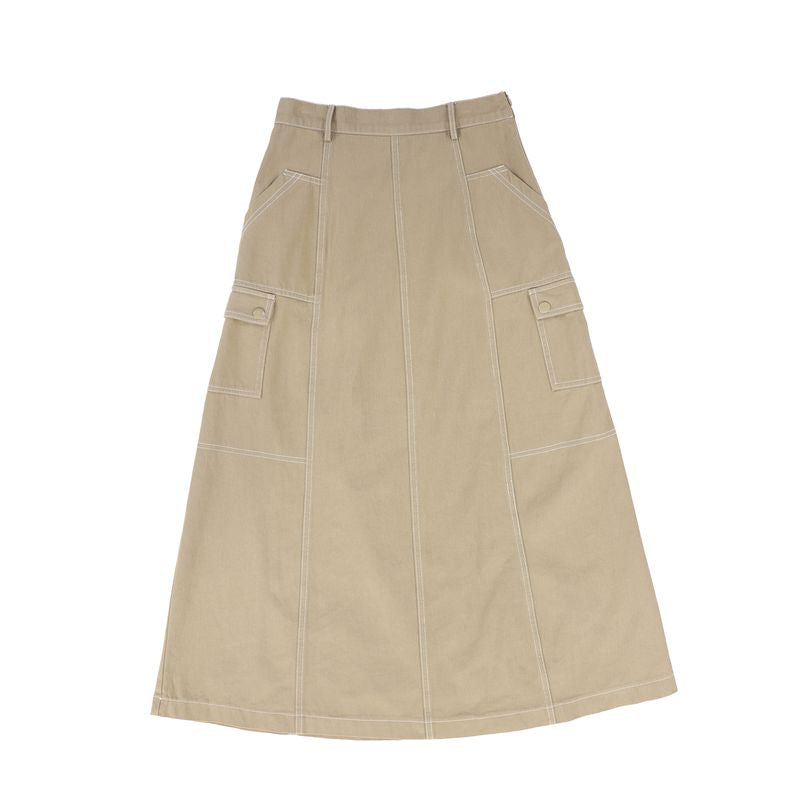 Valentina Tan Cargo Stitch Detail Maxi Skirt
