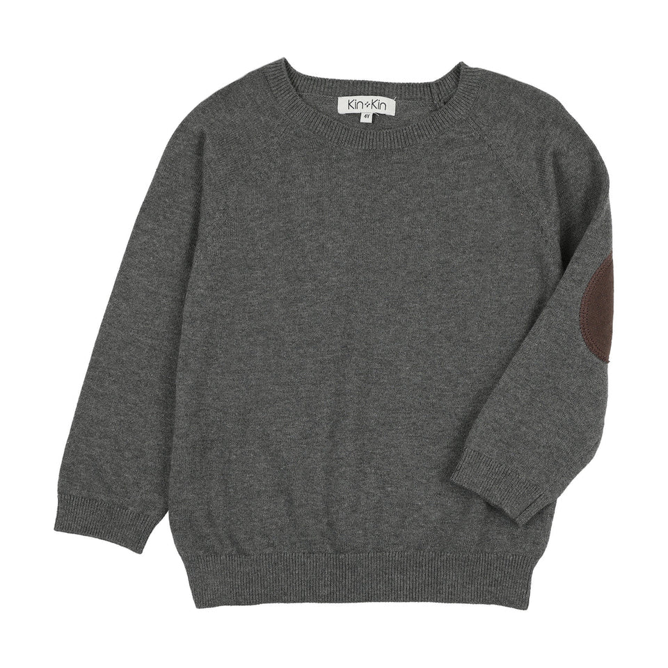Kin+Kin Grey/Brown Boys Patch Sleeve Sweater