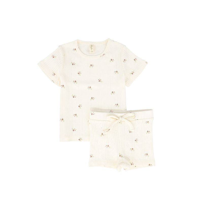 Bebe Jolee White/Pink Pointelle Floral Short Set